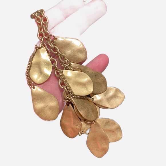 Gold Chain Necklace Hammered Finish Disks Dangles & Drops Boho Lux Style Choker - Picture 5 of 16